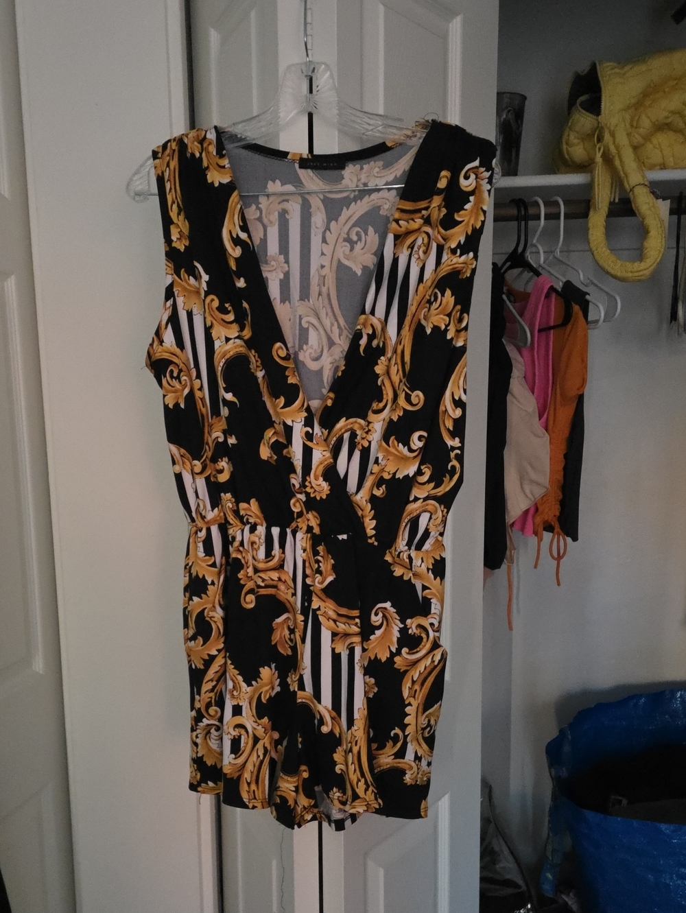 Black & Gold Baroque V-Neck Mini Dress